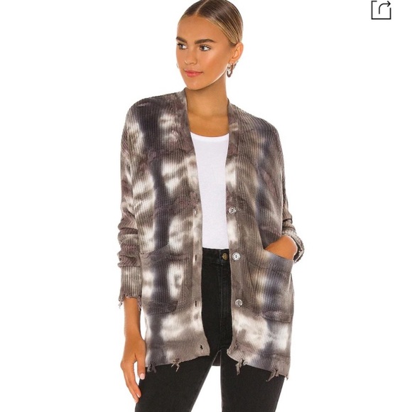 Young, Fabulous & Broke tie dye ripped V-neck Indie Cardigan in Grey. - size M/L - Picture 4 of 14